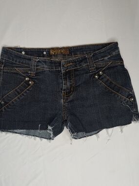 Women’s Dark Blue Denim Cutoff Shorts with Stud Detail